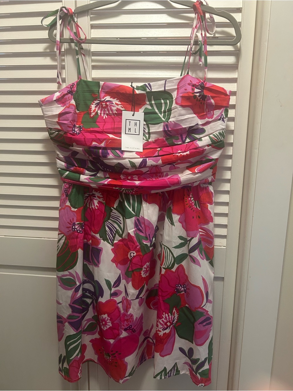 THML Floral Tie-Strap Sundress - Pink & Green Floral